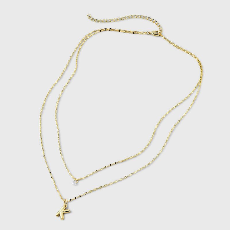 14K Gold Dipped Initial Cubic Zirconia Layered Chain Necklace - A New Day™ Gold, 3 of 5