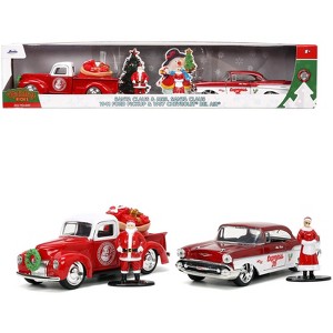 1941 Ford Truck Red & White & 1957 Chevrolet Bel Air Red Met. & White w/Figures 1/32 Diecast Model Cars by Jada - 1 of 4