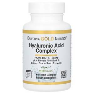 California Gold Nutrition Hyaluronic Acid Complex with L-Proline, French Grape Seed and French Maritime Pine Bark Extract, 60 Veggie Capsules - 1 of 3