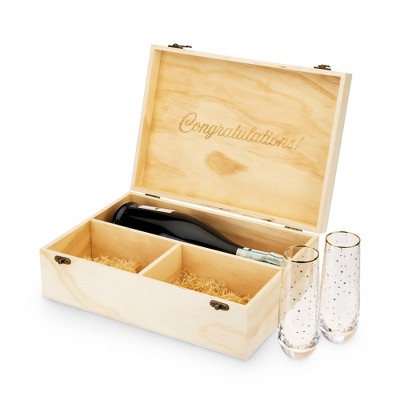 Gift box of wine glasses set of 2 with bottle opener and holder