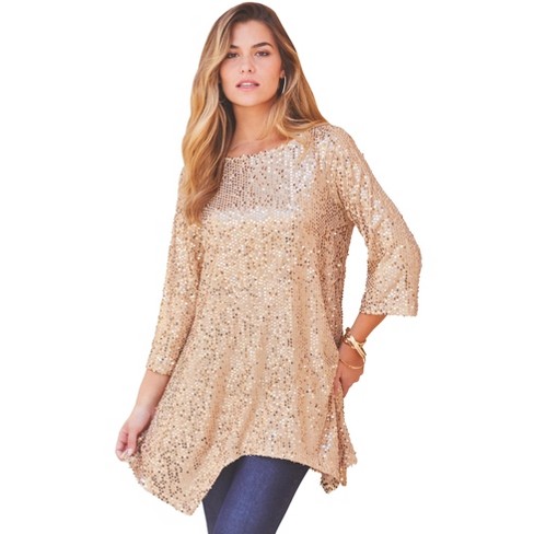 Roaman's Women's Plus Size Handkerchief-Hem Sequin Tunic - image 1 of 4