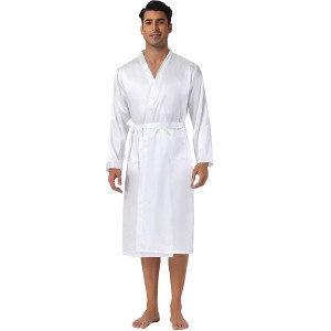 Lars Amadeus Men's Solid Satin Robe Long Sleeve Sleepwear Pajama Bathrobe - 1 of 4