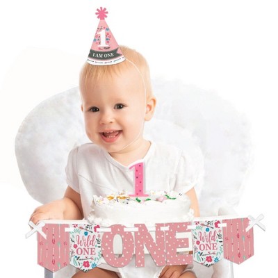 Big Dot of Happiness She's a Wild One 1st Birthday - First Birthday Girl Smash Cake Decorating Kit - High Chair Decorations