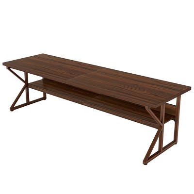 Resenkos Computer Desk, Office Desk, Study Desk,78.74" Two Person Desk, Large Computer Desk with Storage Shelf,Brown