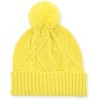 French Connection Women's Yellow Knit Pom-Pom Beanie - Warm Cable Knit Winter Hat with Folded Cuff - 2 of 2