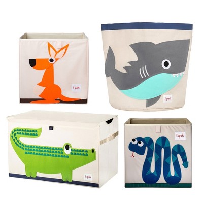 3 Sprouts Cotton Canvas Children's Foldable Kangaroo/Snake Cube Toy Bins, Rectangle Toy Chest Crocodile Bin, & Shark Laundry and Toy Basket