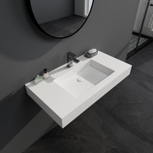 35 in. x 19 in. Solid Surface Wall Mount Bathroom Vessel Sink in Matte White - 1 of 4