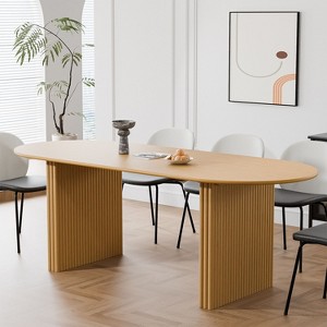 PexFix Large 79" Oval Dining Table Seats 4-6 Modern Farmhouse Kitchen Table with Wood Strip Base for Home Living Room Kitchen Bar in Natural - 1 of 4