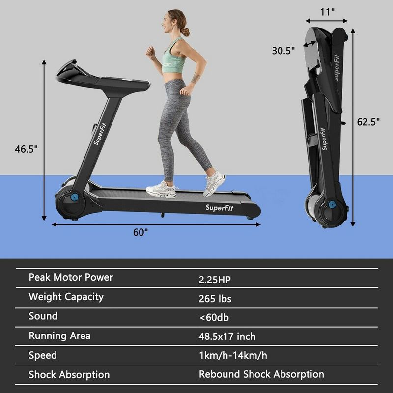 Costway 2.25HP Folding Treadmill Running Machine LED Touch Display, 5 of 11