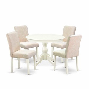 HomeStock 5-Pc Linen White Finish Solid Wood Top Dining table with 4 Chairs - 1 of 4