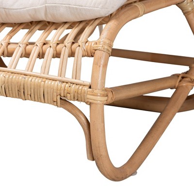 Handcrafted Natural Brown Rattan Chaise with Cushions