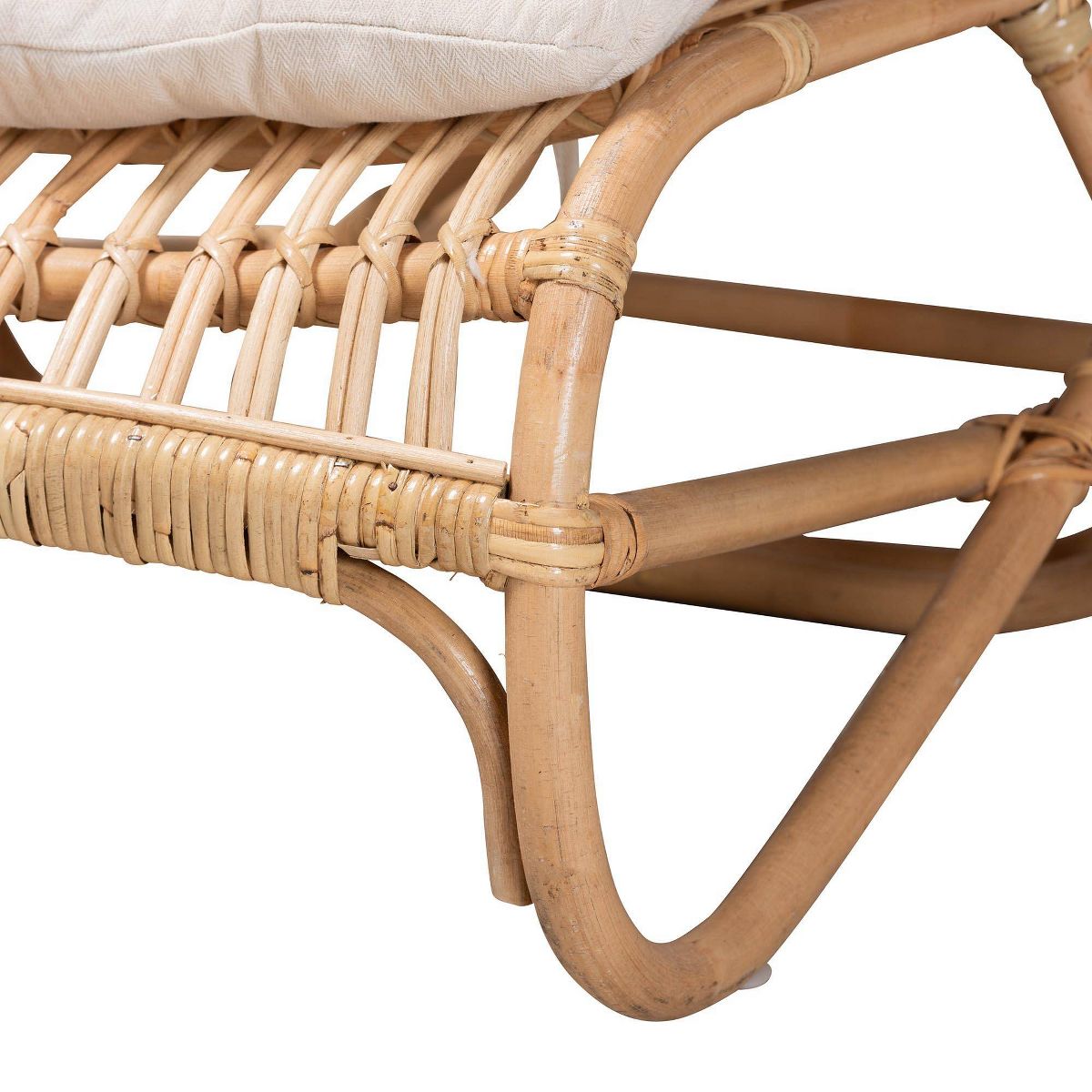 bali & pari Delara Rattan Chaise White/Natural Brown: Upholstered Polyester, No Assembly Required - thumbnail 7