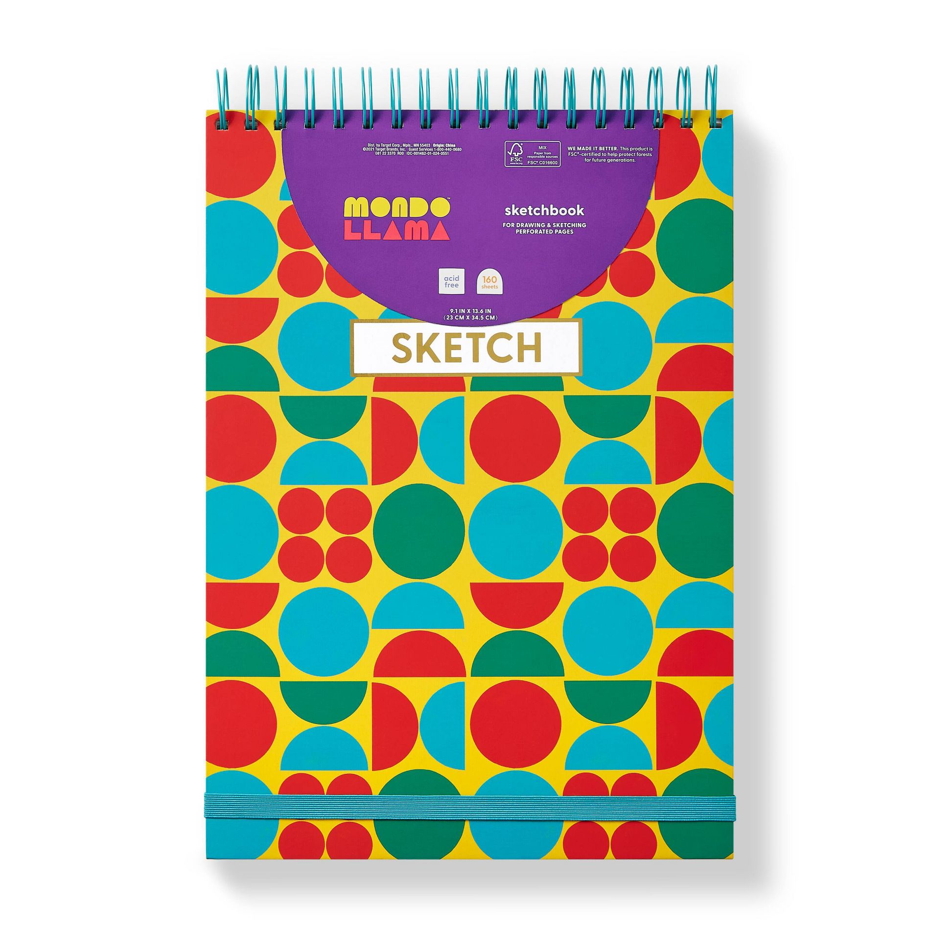 9"x13" Circular Art Sketchbook - Mondo Llama™: Spiral Bound, Acid-Free, Perforated Pages, Multicolor, 160 Pages