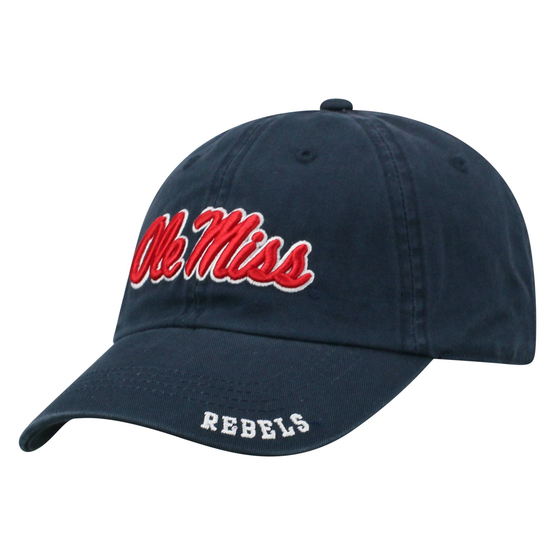 NCAA Ole Miss Rebels Unstructured Washed Cotton Hat: Solid Pattern, Adjustable Pull-On Closure, One Size Fits Most