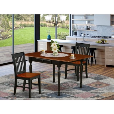East West Furniture 3Pc Dining Table Set Includes a Dining Room Table & 2 Dining Room Chairs  Drop Leaf Table with X Back Chairs,  White