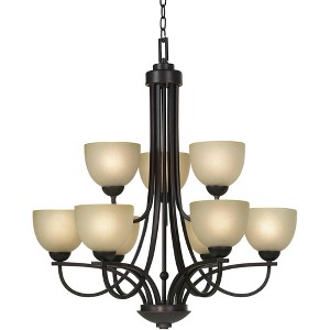 Franklin Iron Works Bennington Italian Bronze Chandelier 28 1/4" Wide Rustic Amber Glass 9-Light Fixture for Dining Room House Foyer Kitchen Island - 1 of 4