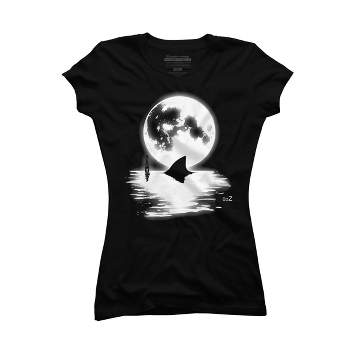 Junior's Design By Humans Shark full moon graphic By Udezigns T-Shirt