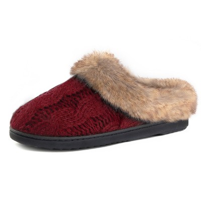 Women's Cable Knit Faux Fur Collar Slip-on, Size 5-6 Us Women, Wine Red ...