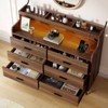 WOWLIVE 6 Drawer Dresser with 2-Tier Open Shelf, Wooden Dresser with Power Outlet & LED Lights, Chest of Drawers Dresser for Bedroom - 2 of 4