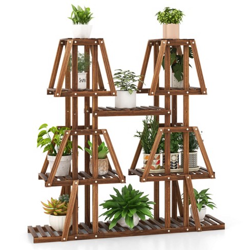 Tangkula 5-tier Wood Plant Stand 10 Pots Plant Display Rack Tall Corner ...