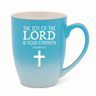 Elanze Designs The Joy Of The Lord Is Your Strength Nehemiah 8:10 Two Toned Ombre Matte 10 ounce New Bone China Coffee Tea Cup Mug, Teal and White