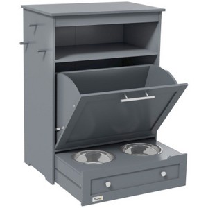 LunaLulinlk Pet Feeder Station, Storage Cabinet Dog Food Storage Container with Raised Dog Bowls and Hanger Gray - 1 of 4