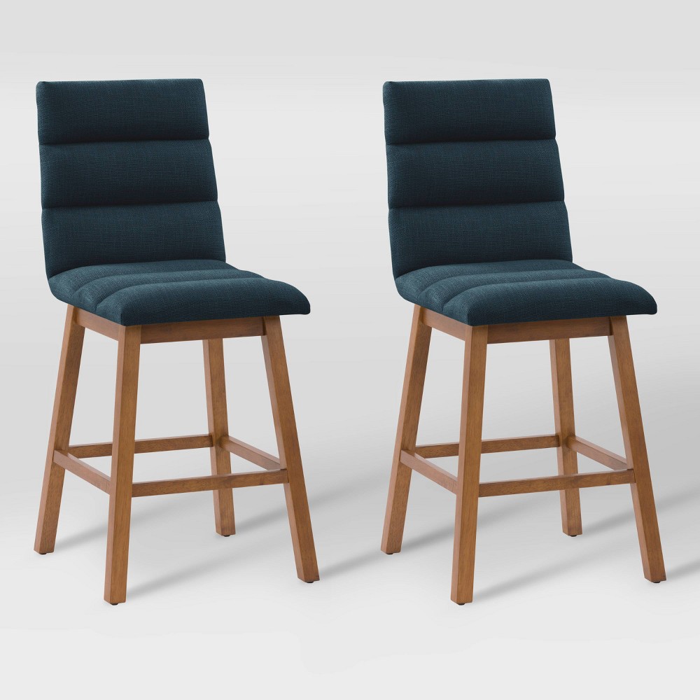 Photos - Chair CorLiving Set of 2 Boston Channel Tufted Fabric Barstools Navy Blue  