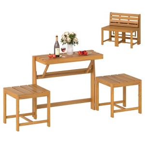 Tangkula 3-in-1 Outdoor Acacia Wood Loveseat Bench Furnitur w/ Slatted Seat for Garden - 1 of 4