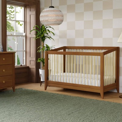 Chestnut and Natural Mid-Century Modern Convertible Crib