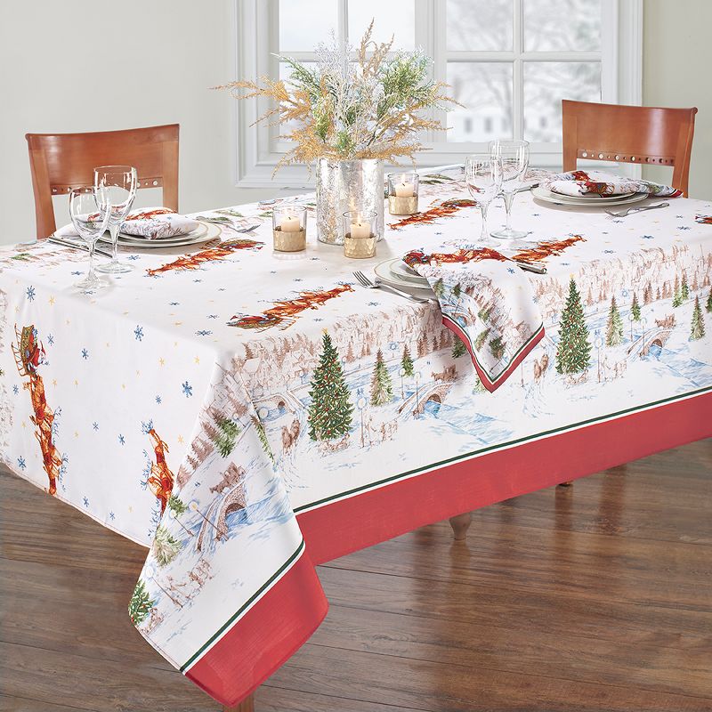 Santa’s Snowy Sleighride Tablecloth - Red/Green - Elrene Home Fashions, 2 of 5