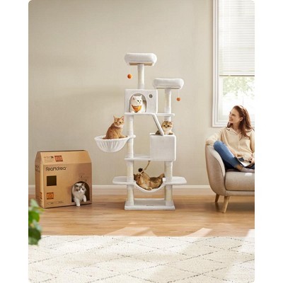 Cream White Multi-Level Cat Tree with Sisal Scratching Posts