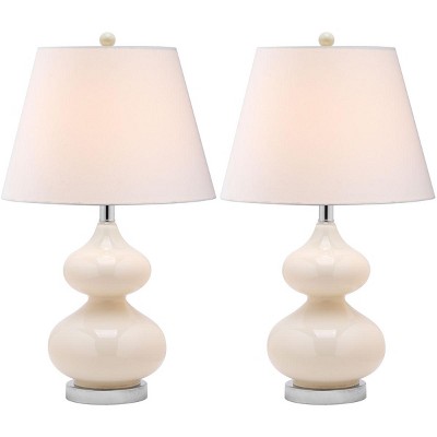 Elegant Pearl White Glass Table Lamp Set with Cotton Shade