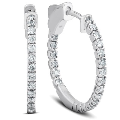 Pompeii3 1/2 Ct Diamond Inside Outside Hoops 14k White Gold Vault Lock 1" Tall