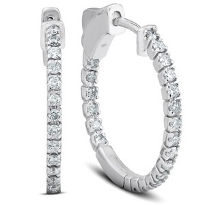 Pompeii3 1/2 Ct Diamond Inside Outside Hoops 14k White Gold Vault Lock 1" Tall - 1 of 4