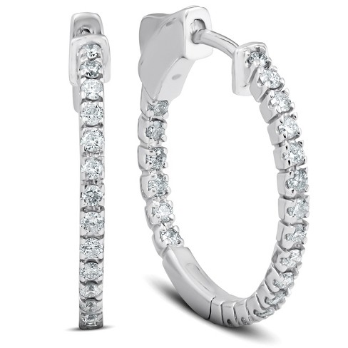 Pompeii3 1/2 Ct Diamond Inside Outside Hoops 14k White Gold Vault Lock ...