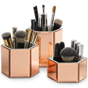 OnDisplay Tressa Set of 3 Hexagon Mirrored Trays for Makeup/Cosmetics, Brushes, Office, Jewelry and Accessories - 1 of 4