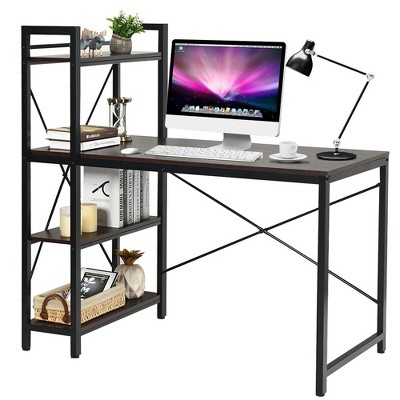 Costway 47.5 Computer Desk Writing Desk Study Table Workstation With  4-Tier Shelves Brown