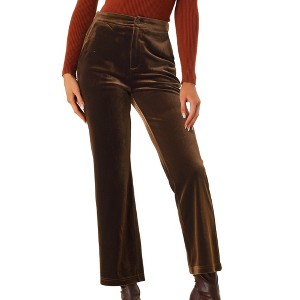 Allegra K Women's Velvet Elegant High Waist with Pockets Work Ankle Pants - 1 of 4