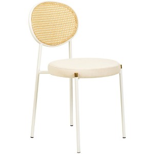 LeisureMod Velvet Dining Chair Rattan Back Side Chair Comfortable Kitchen Chair with Stainless Steel Base Euston Collection - 1 of 4