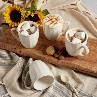 Bone White Porcelain Embossed 4-Piece Mug Set