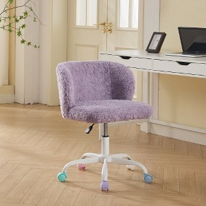 RISOKEYS ‌Office Chair - Faux Fur Makeup Vanity Chair, Adjustable Swivel Desk Chair with Sturdy Metal Base and Colored Wheels,for Home,Office - 1 of 4