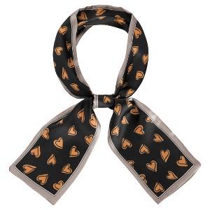 Allegra K Women's Silky Ribbon Heart Print Skinny Scarves Long Hairband Handbag Wrap 10x96cm/4x38" 1 Pc - 1 of 4