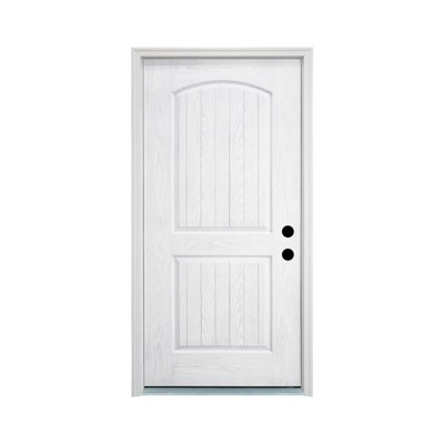 Lirago 2 Panel Plank Arch Top Fiberglass Front Doors 36  inch  x 80  inch  Left Hand Inswing White Wooden Grain Finish with Door Jamb