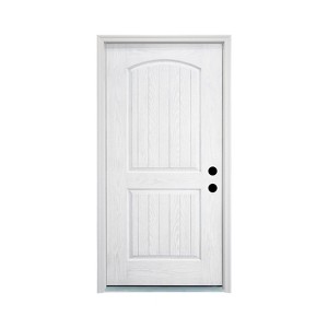 Lirago 2 Panel Plank Arch Top Fiberglass Front Doors 36  inch  x 80  inch  Left Hand Inswing White Wooden Grain Finish with Door Jamb - 1 of 4