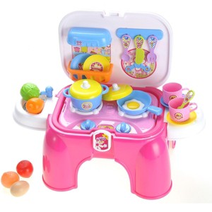 JuzToys Realistic Pretend Kitchen Set for Kids – Cooking Toys with Lights and Sounds, Portable Kitchen Playset with Play Food Toys - 1 of 4