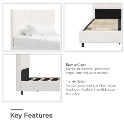 Twin White Faux Leather Upholstered Bed with Tufted Headboard