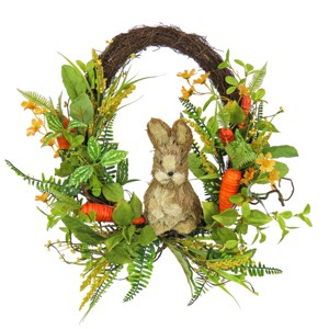 16" Artificial Spring Wreath with Bunny, Carrots and Berries Red - National Tree Company - 1 of 3