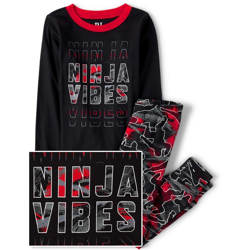 The Children's Place Boys Long Sleeve Ninja Snug Fit Cotton Pajamas Black 5