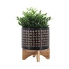 Modern Ceramic Planter with Stand - Ceramic Flower Pot with Wooden Base - Decorative Indoor & Outdoor Plant Holder for Home & Garden - Brown, 9.25" - 4 of 4