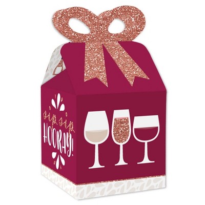 Big Dot of Happiness But First, Wine - Square Favor Gift Boxes - Wine Tasting Party Bow Boxes - Set of 12